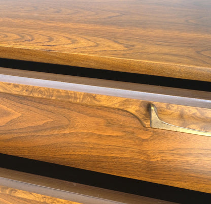 Mid-Century Modern Walnut & Burl Accents Dresser High Chest Mint!