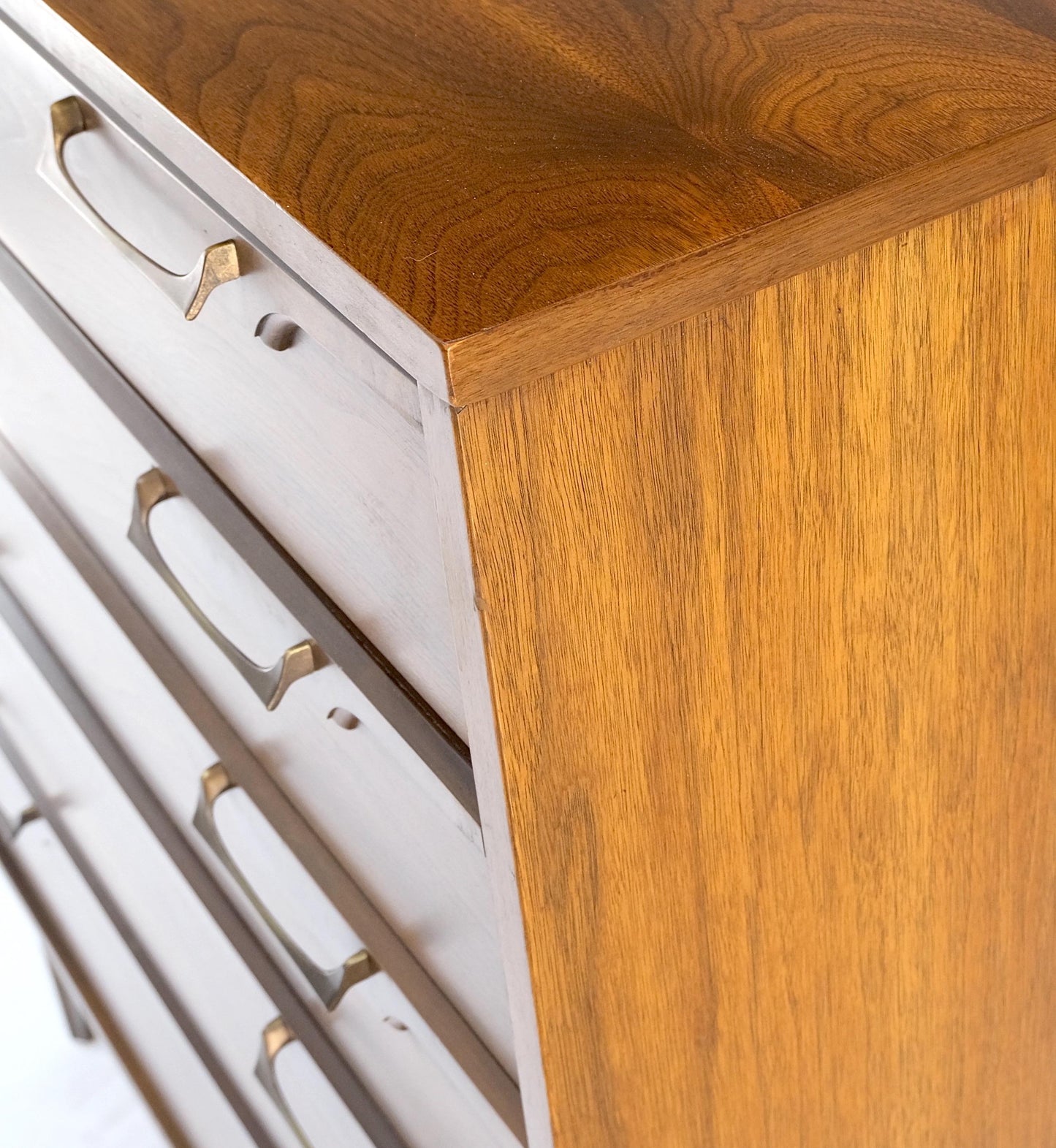 Mid-Century Modern Walnut & Burl Accents Dresser High Chest Mint!
