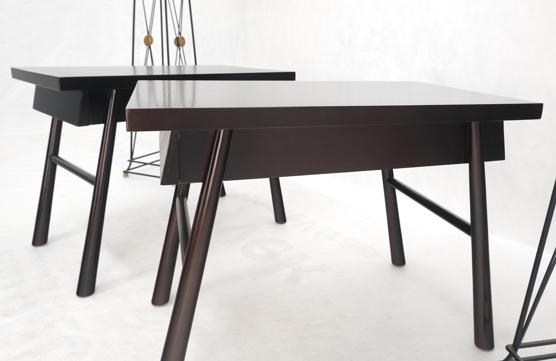 EstablishedLines Pair of Gibbings Ebonized Dark Lacquer Walnut One Drawer End Side Tables Mint!