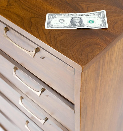 Mid-Century Modern Walnut & Burl Accents Dresser High Chest Mint!