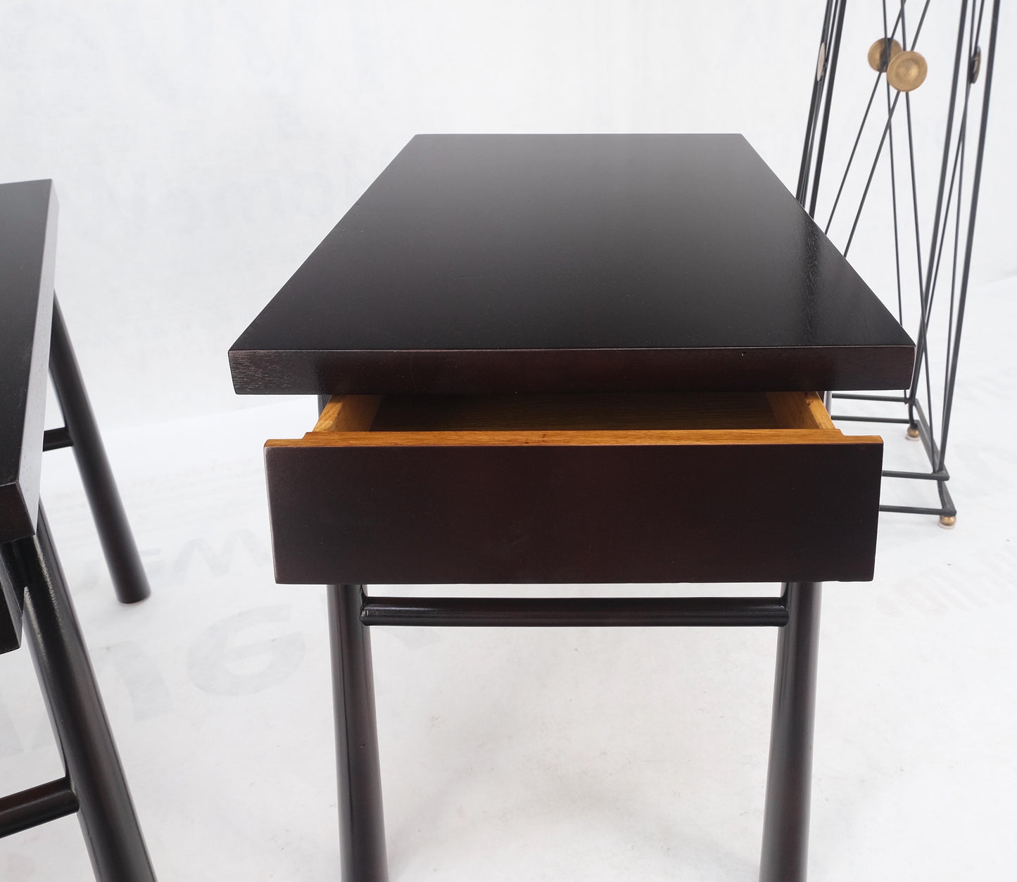 EstablishedLines Pair of Gibbings Ebonized Dark Lacquer Walnut One Drawer End Side Tables Mint!