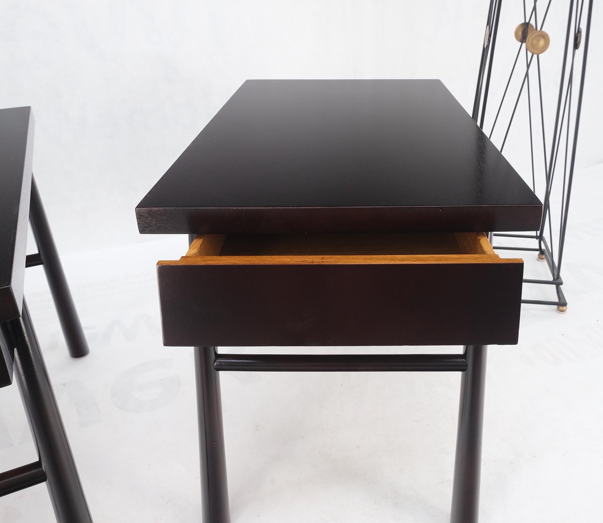 EstablishedLines Pair of Gibbings Ebonized Dark Lacquer Walnut One Drawer End Side Tables Mint!