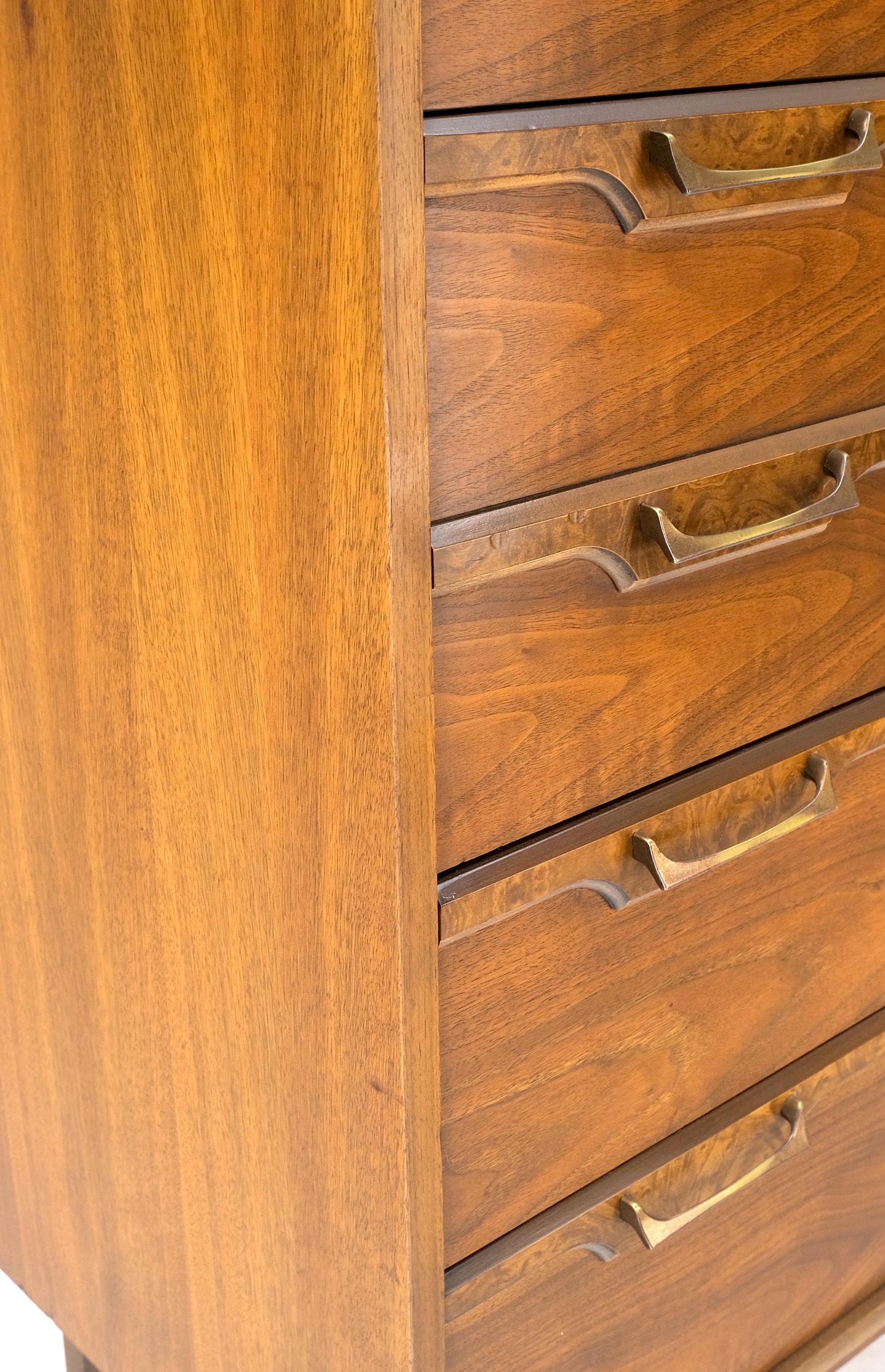 Mid-Century Modern Walnut & Burl Accents Dresser High Chest Mint!