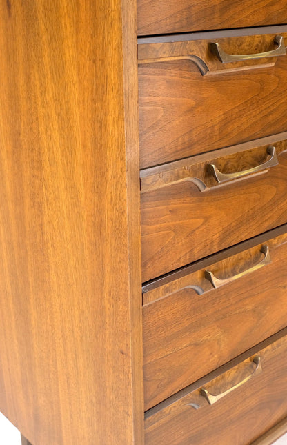 Mid-Century Modern Walnut & Burl Accents Dresser High Chest Mint!