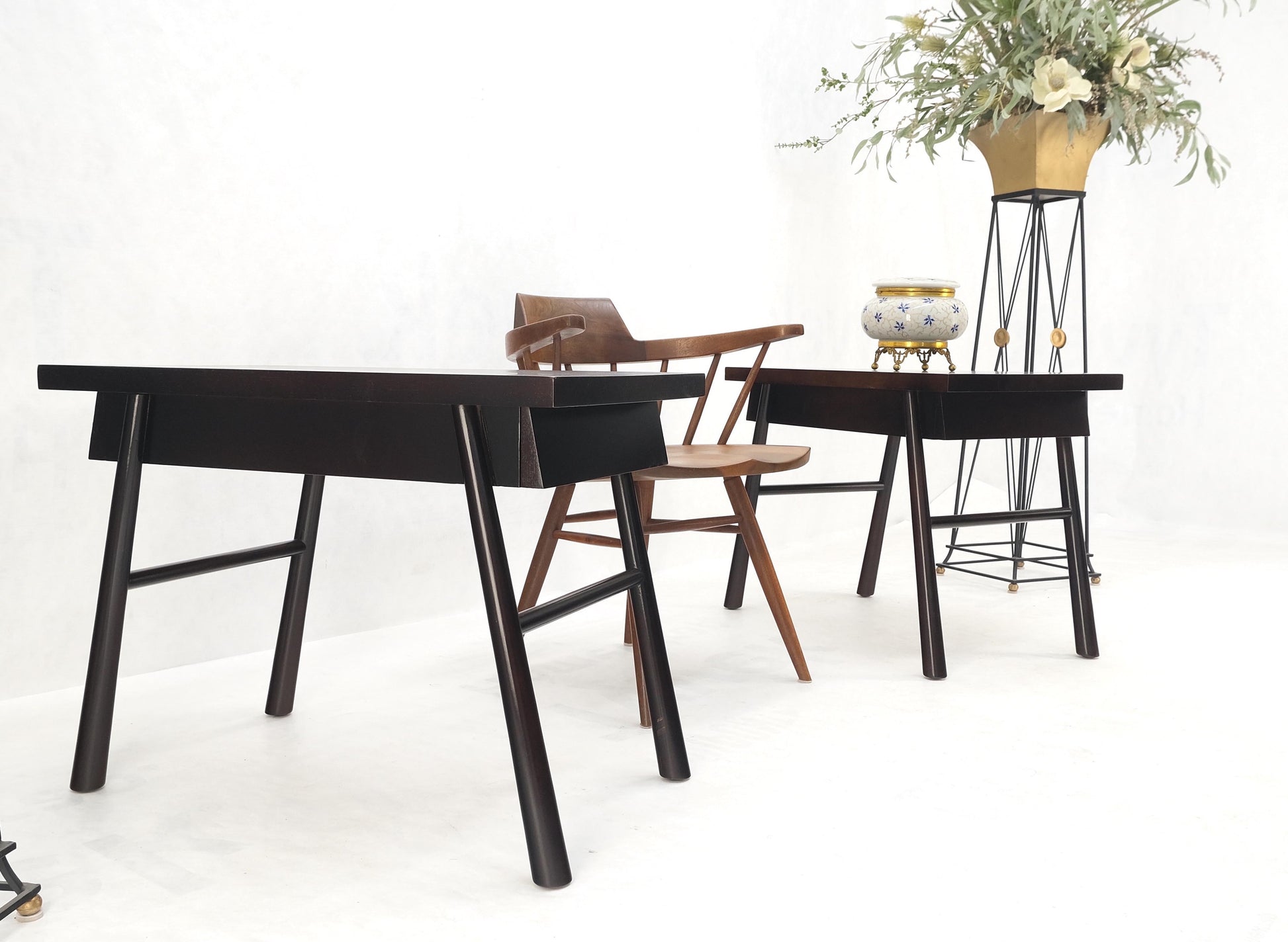 EstablishedLines Pair of Gibbings Ebonized Dark Lacquer Walnut One Drawer End Side Tables Mint!