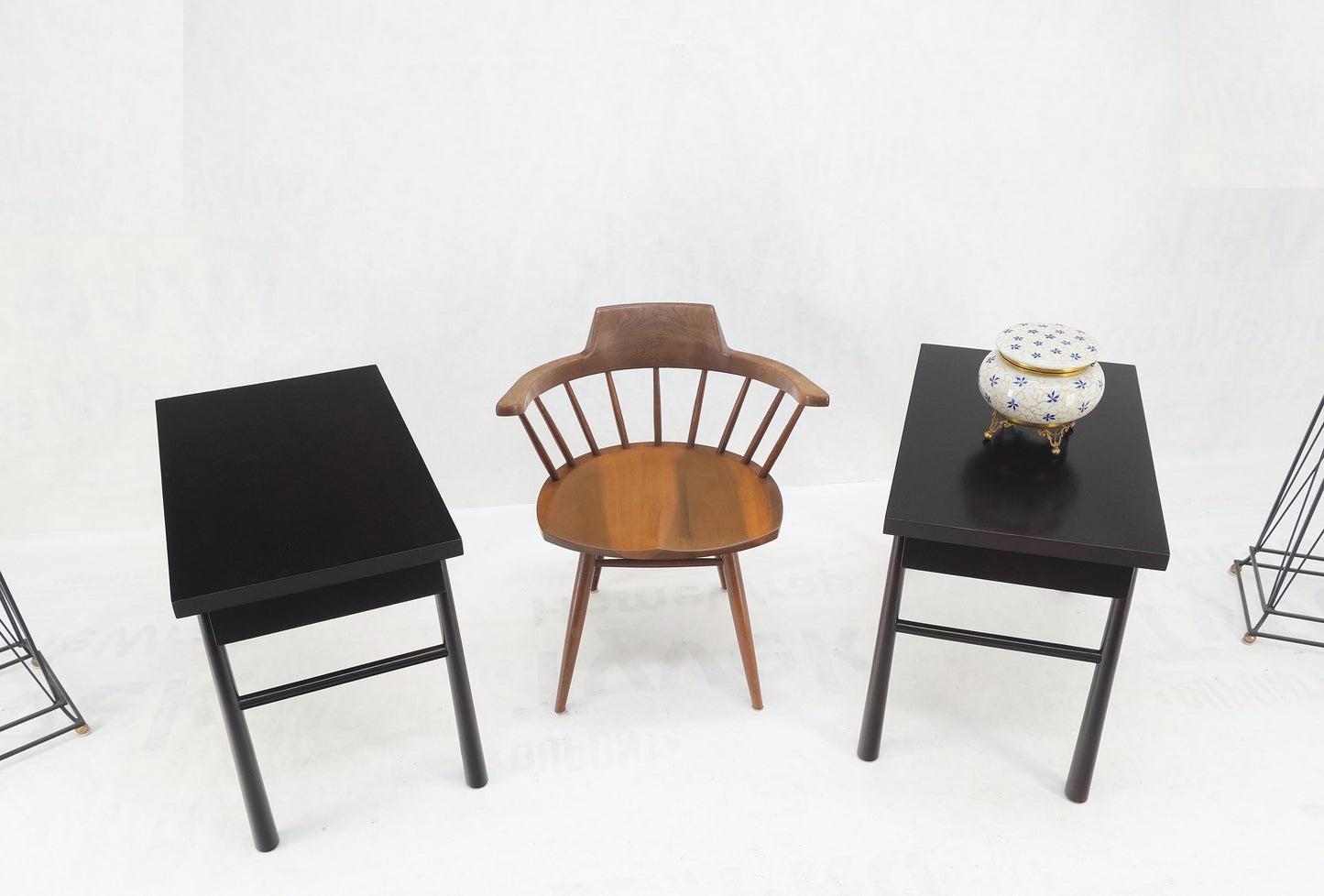 EstablishedLines Pair of Gibbings Ebonized Dark Lacquer Walnut One Drawer End Side Tables Mint!