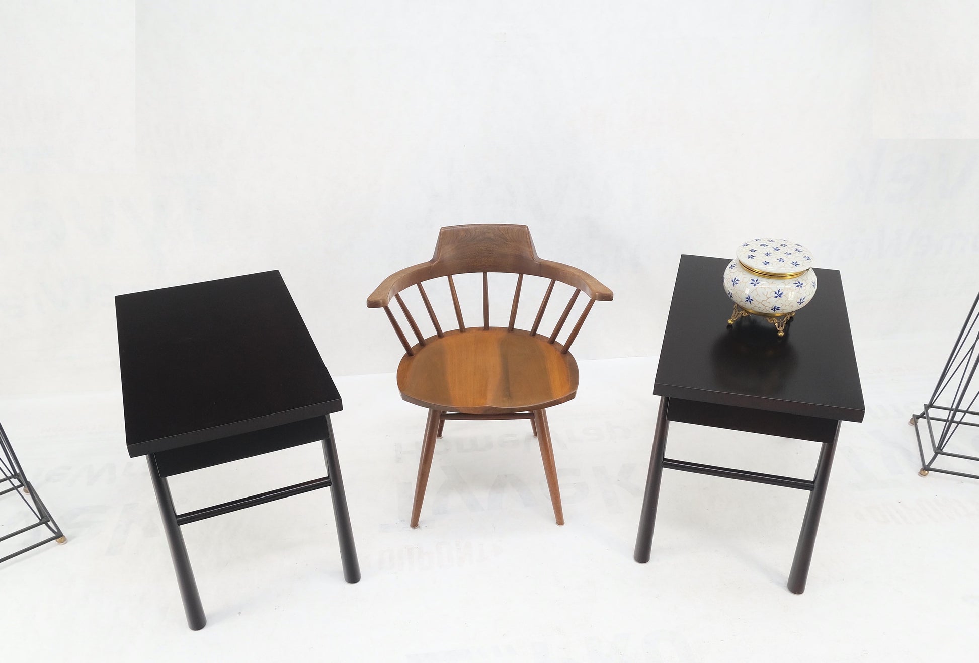 EstablishedLines Pair of Gibbings Ebonized Dark Lacquer Walnut One Drawer End Side Tables Mint!