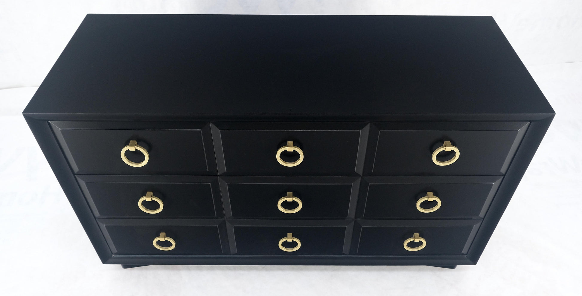 EstablishedLines Gibbings for Widdicomb Black Lacquer Solid Brass Drop Ring Pulls Dresser MINT!