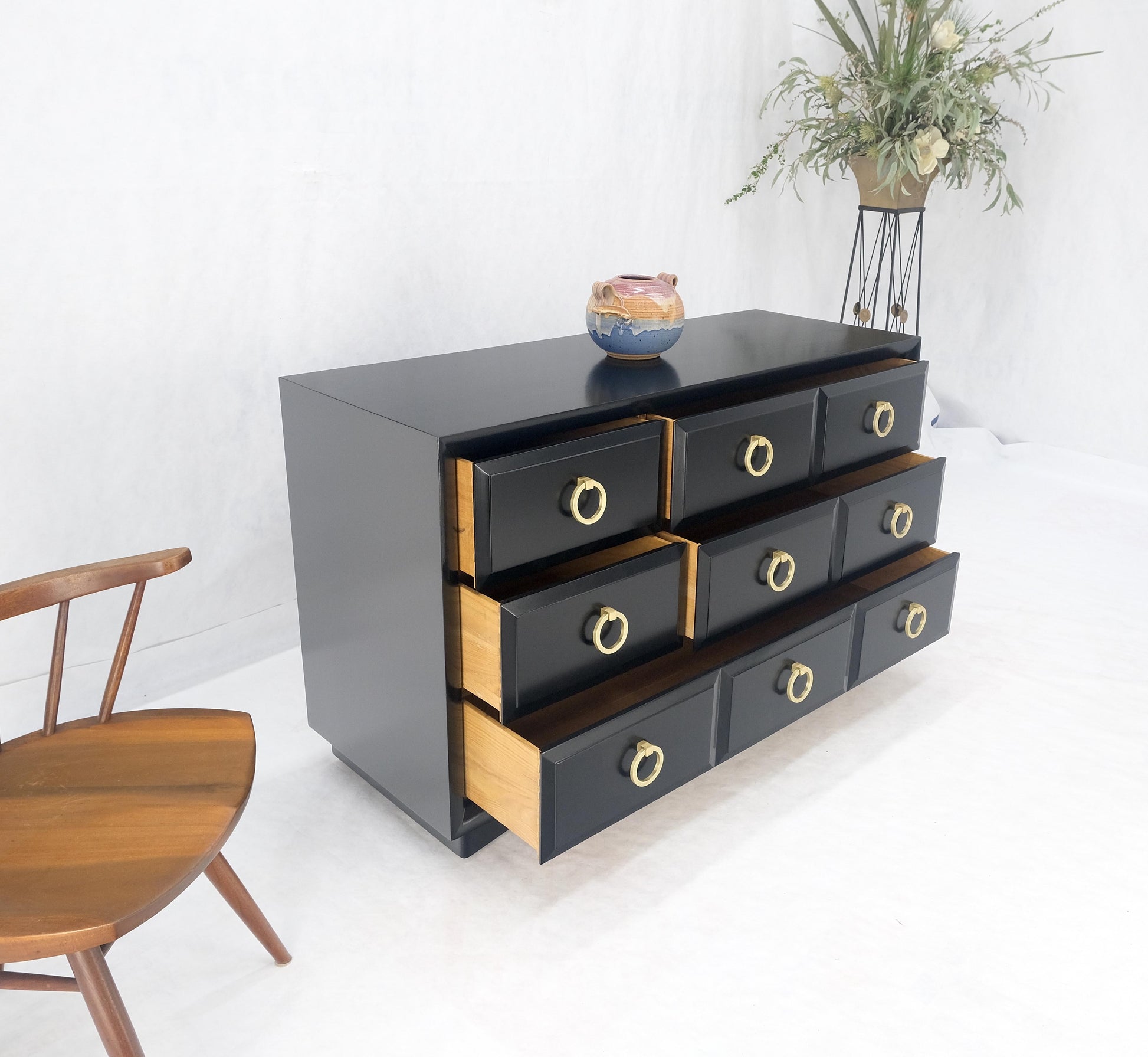 EstablishedLines Gibbings for Widdicomb Black Lacquer Solid Brass Drop Ring Pulls Dresser MINT!