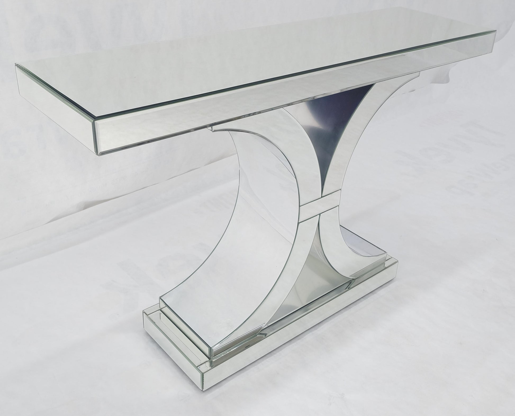 EstablishedLines All Mirrored 360 Degrees Beveled & Curved Mirror 4' Long Console Sofa Table MINT