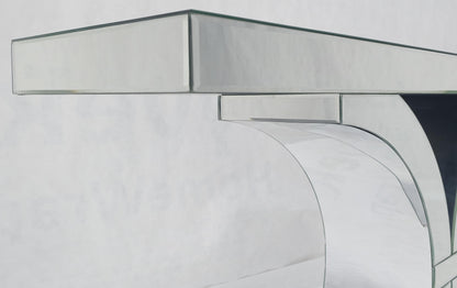 EstablishedLines All Mirrored 360 Degrees Beveled & Curved Mirror 4' Long Console Sofa Table MINT