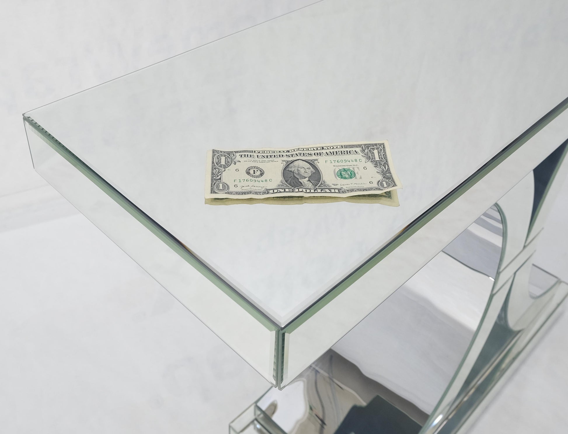 EstablishedLines All Mirrored 360 Degrees Beveled & Curved Mirror 4' Long Console Sofa Table MINT