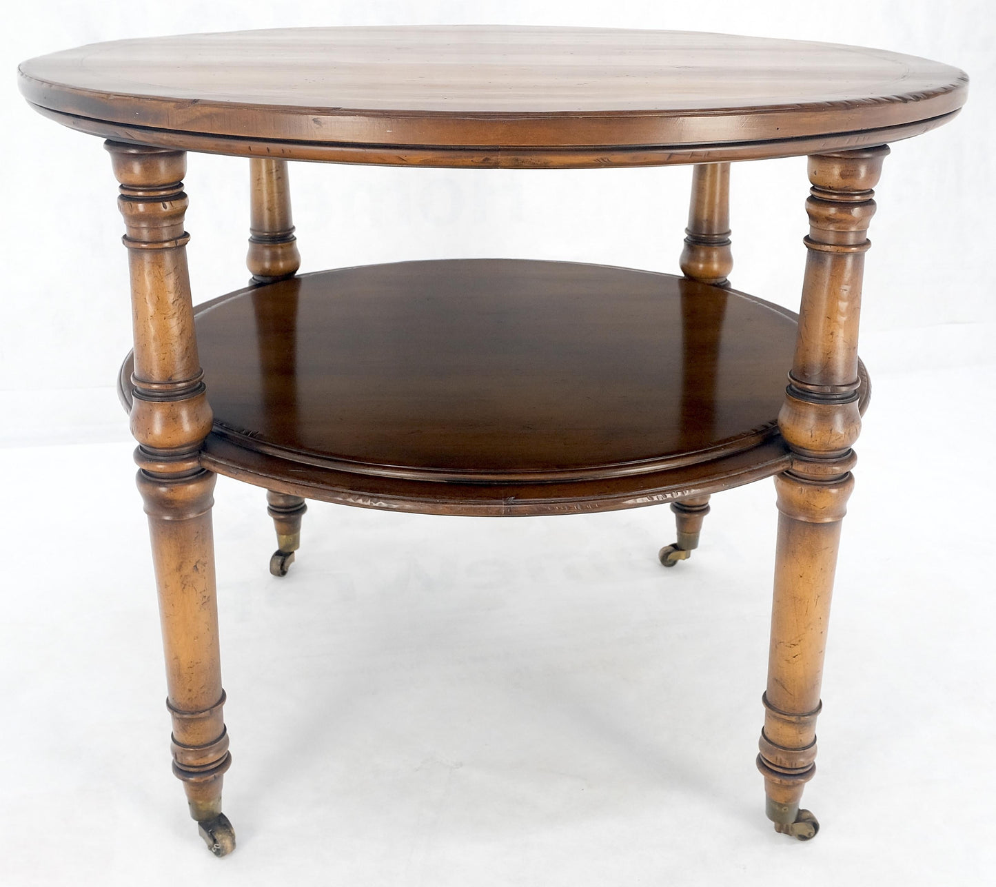 Baker Turned Legs Round Two Tier Occasional Center Serving Table Stand MINT