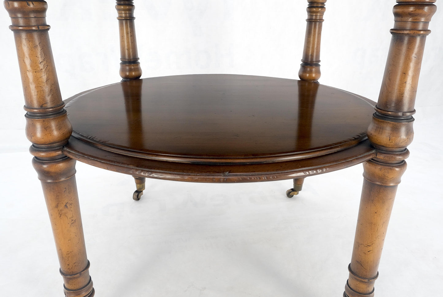 Baker Turned Legs Round Two Tier Occasional Center Serving Table Stand MINT