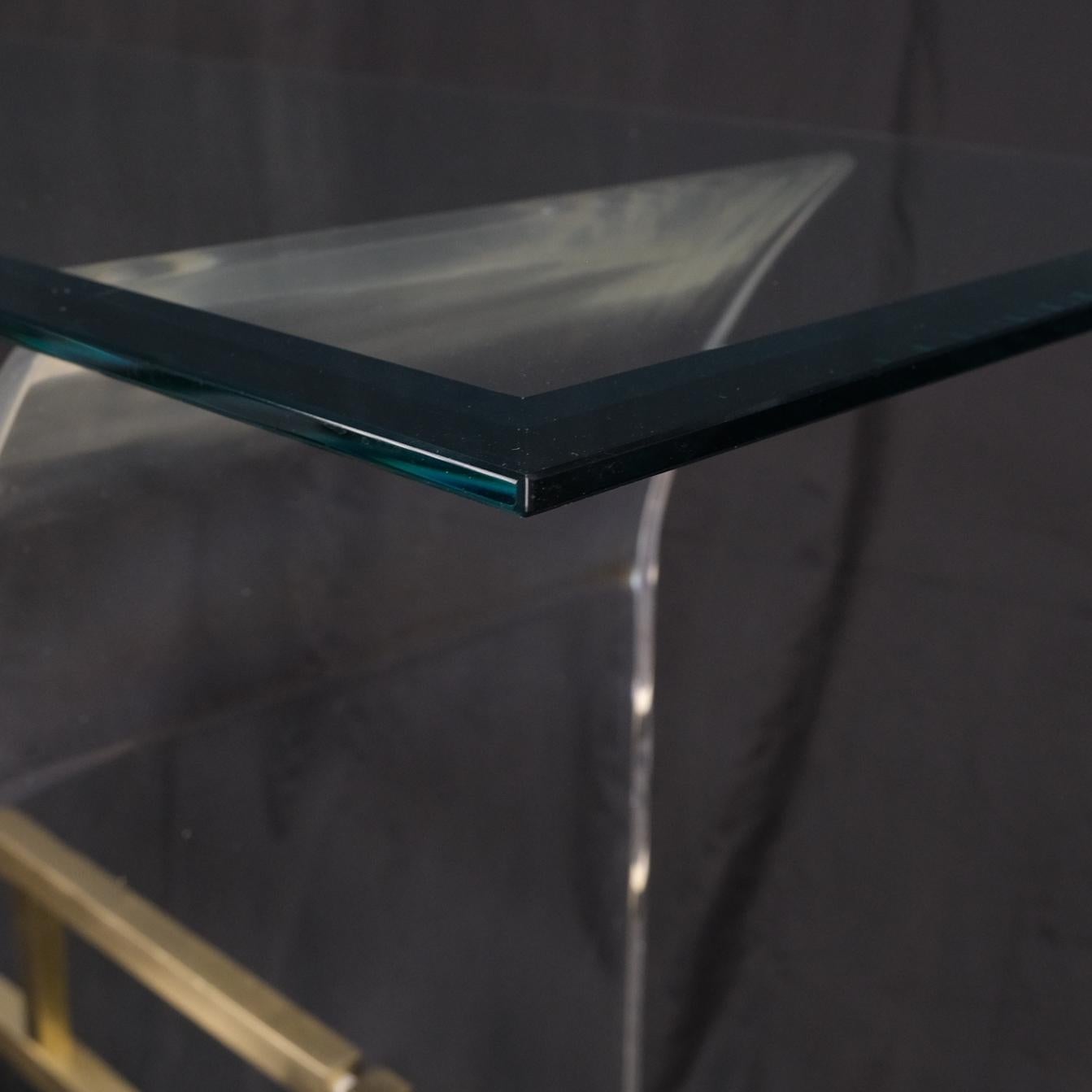 Lucite & Brass Base Glass Top Console Sofa Table Mid-Century Modern Mint