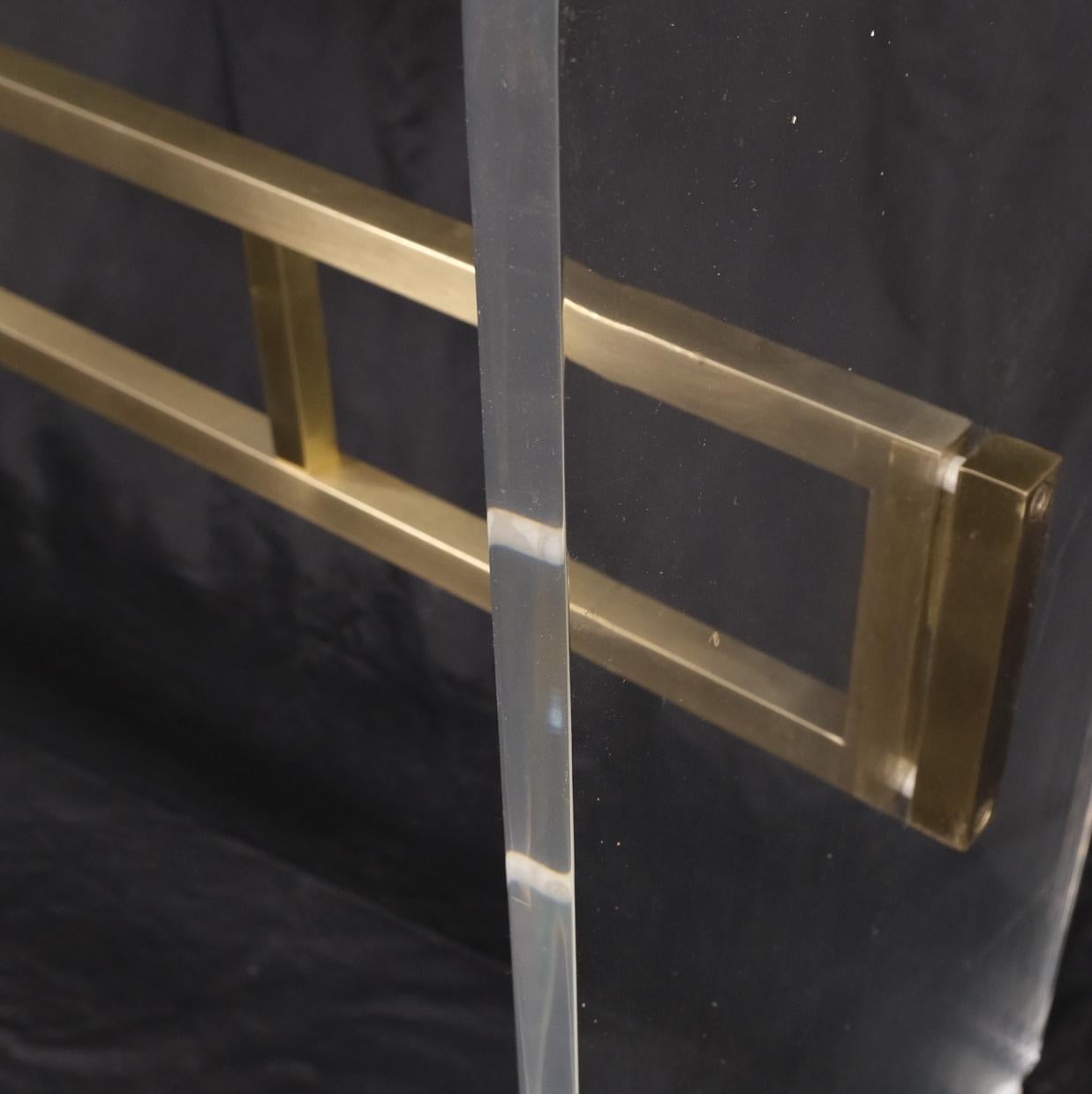 Lucite & Brass Base Glass Top Console Sofa Table Mid-Century Modern Mint