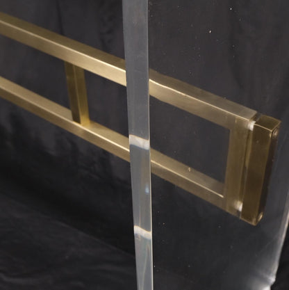 Lucite & Brass Base Glass Top Console Sofa Table Mid-Century Modern Mint