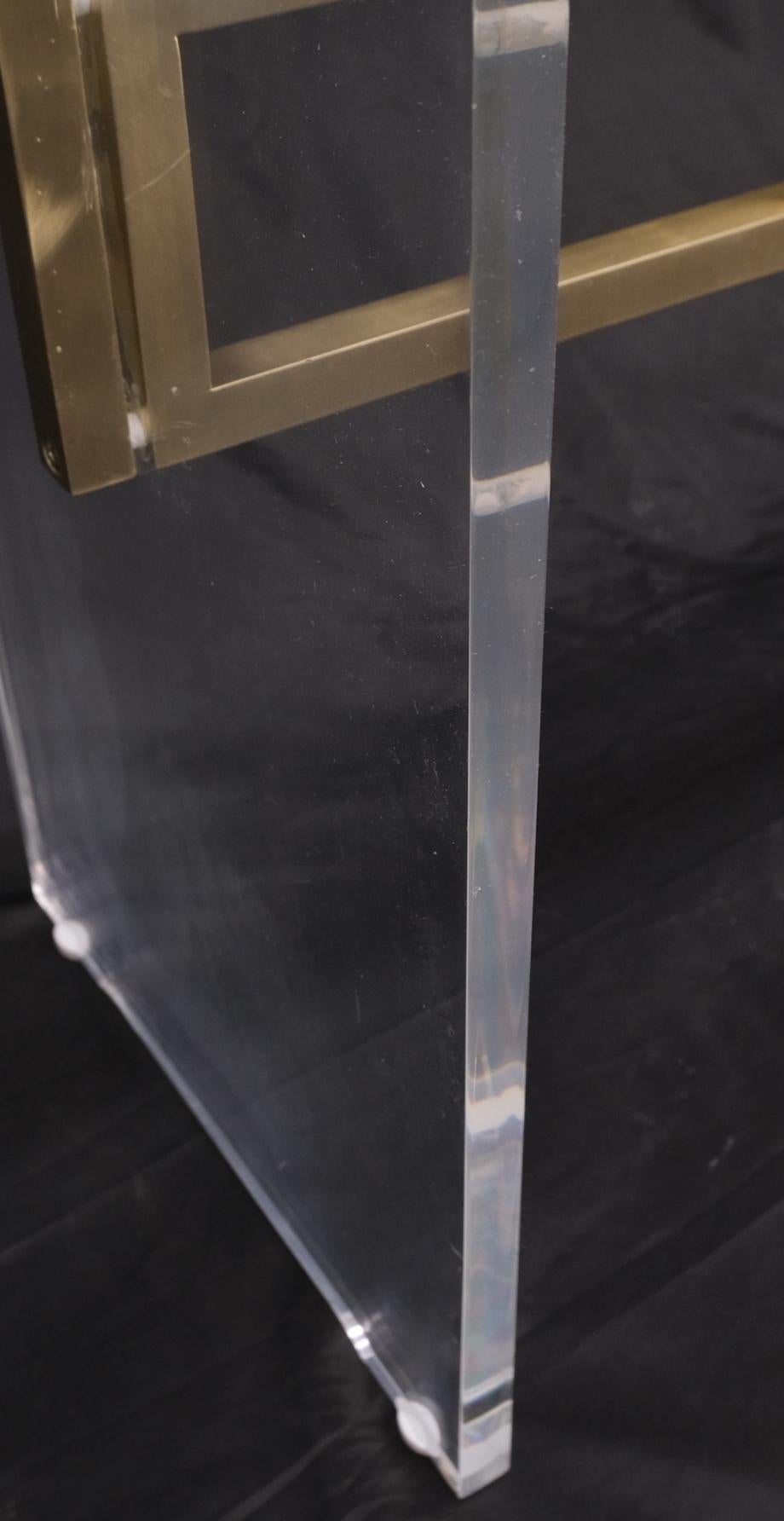 Lucite & Brass Base Glass Top Console Sofa Table Mid-Century Modern Mint
