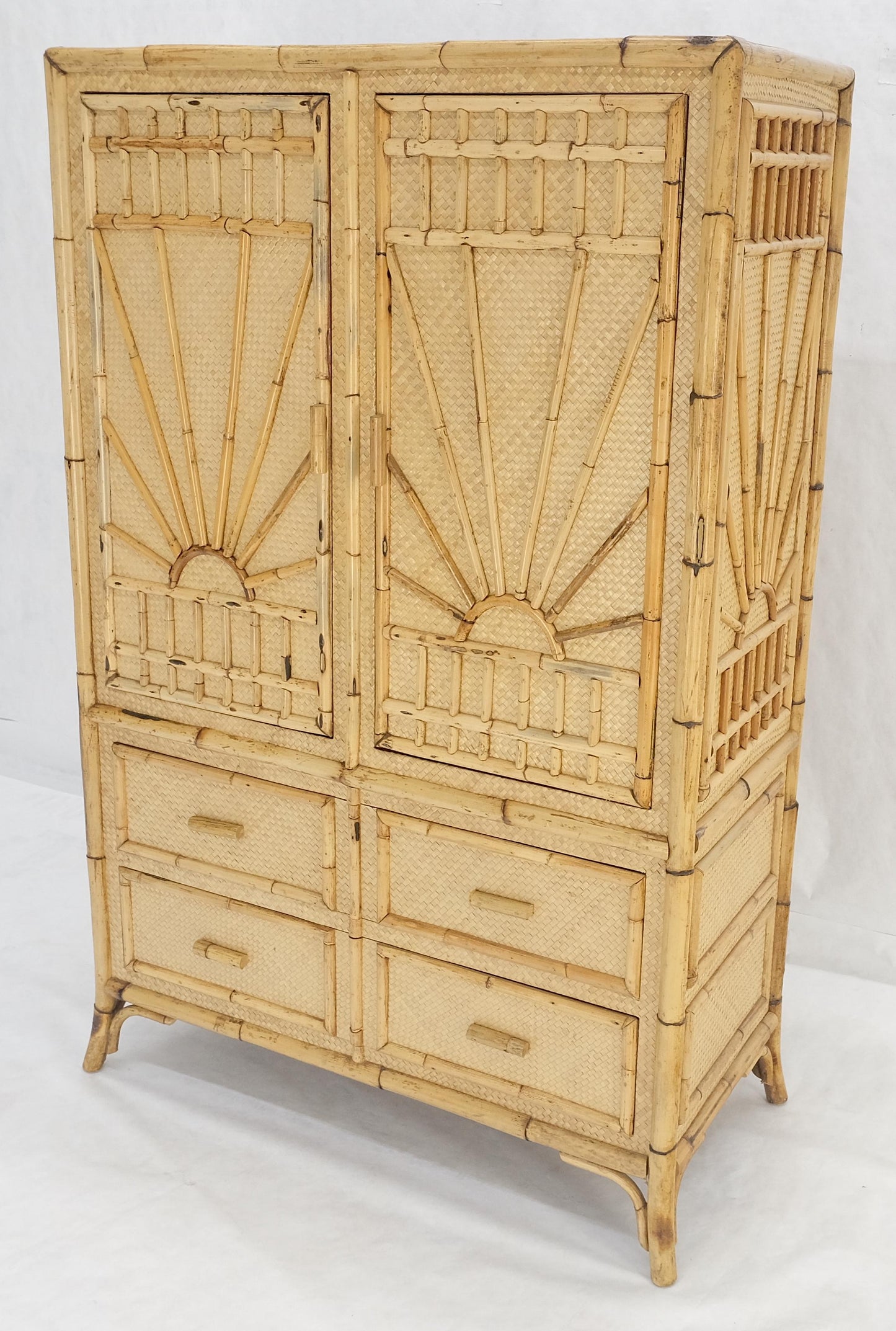 EstablishedLines Burnt Bamboo Grass Cloth Two Doors Chifforobe Cabinet Gentleman's Chest Dresser
