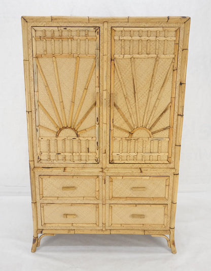 EstablishedLines Burnt Bamboo Grass Cloth Two Doors Chifforobe Cabinet Gentleman's Chest Dresser