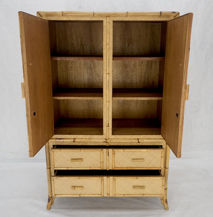EstablishedLines Burnt Bamboo Grass Cloth Two Doors Chifforobe Cabinet Gentleman's Chest Dresser