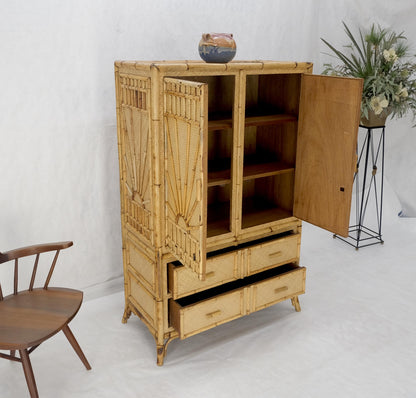 EstablishedLines Burnt Bamboo Grass Cloth Two Doors Chifforobe Cabinet Gentleman's Chest Dresser
