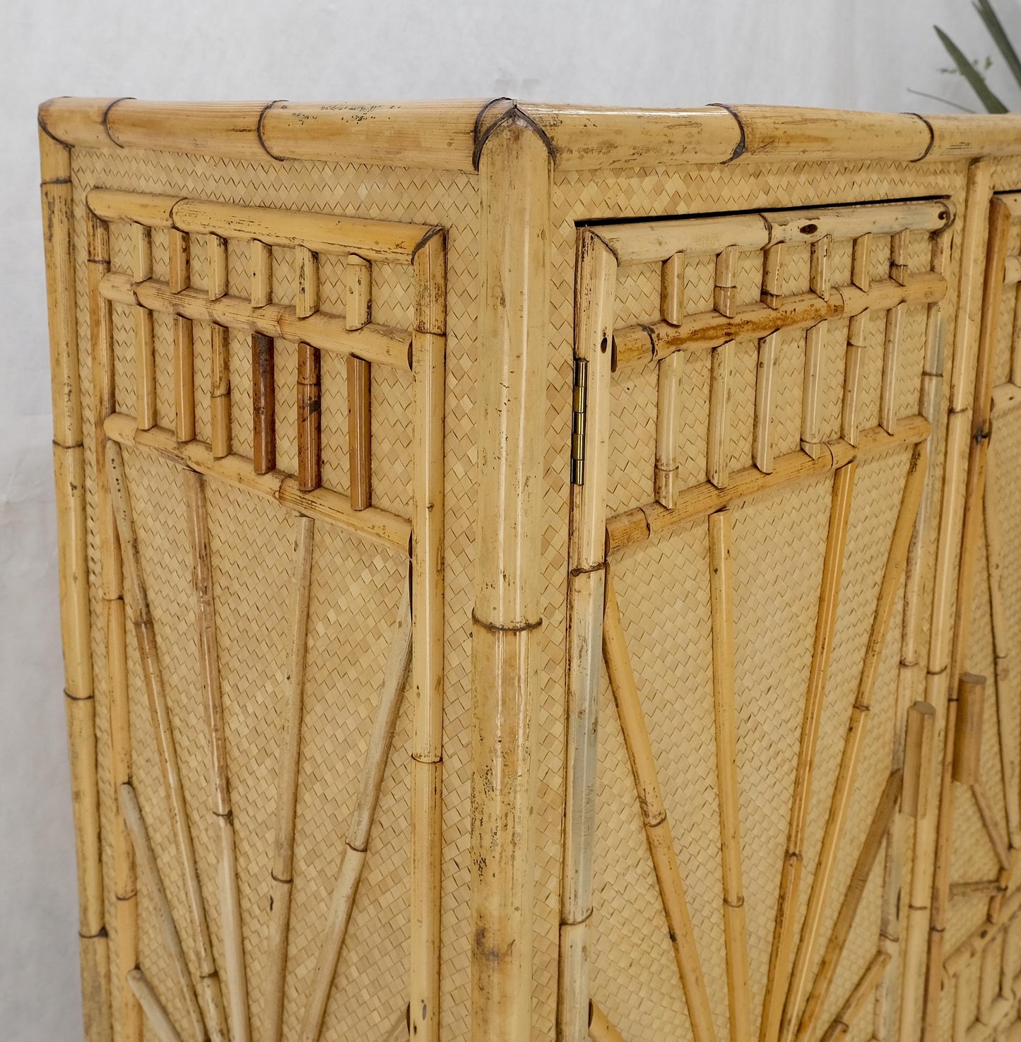 EstablishedLines Burnt Bamboo Grass Cloth Two Doors Chifforobe Cabinet Gentleman's Chest Dresser