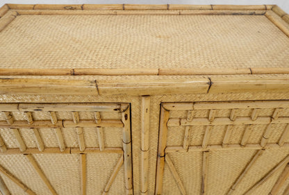 EstablishedLines Burnt Bamboo Grass Cloth Two Doors Chifforobe Cabinet Gentleman's Chest Dresser
