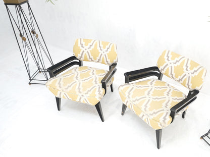 EstablishedLines Pair of Mid-Century Modern Black Lacquer Abstract Fabric Lounge Chairs AS IS