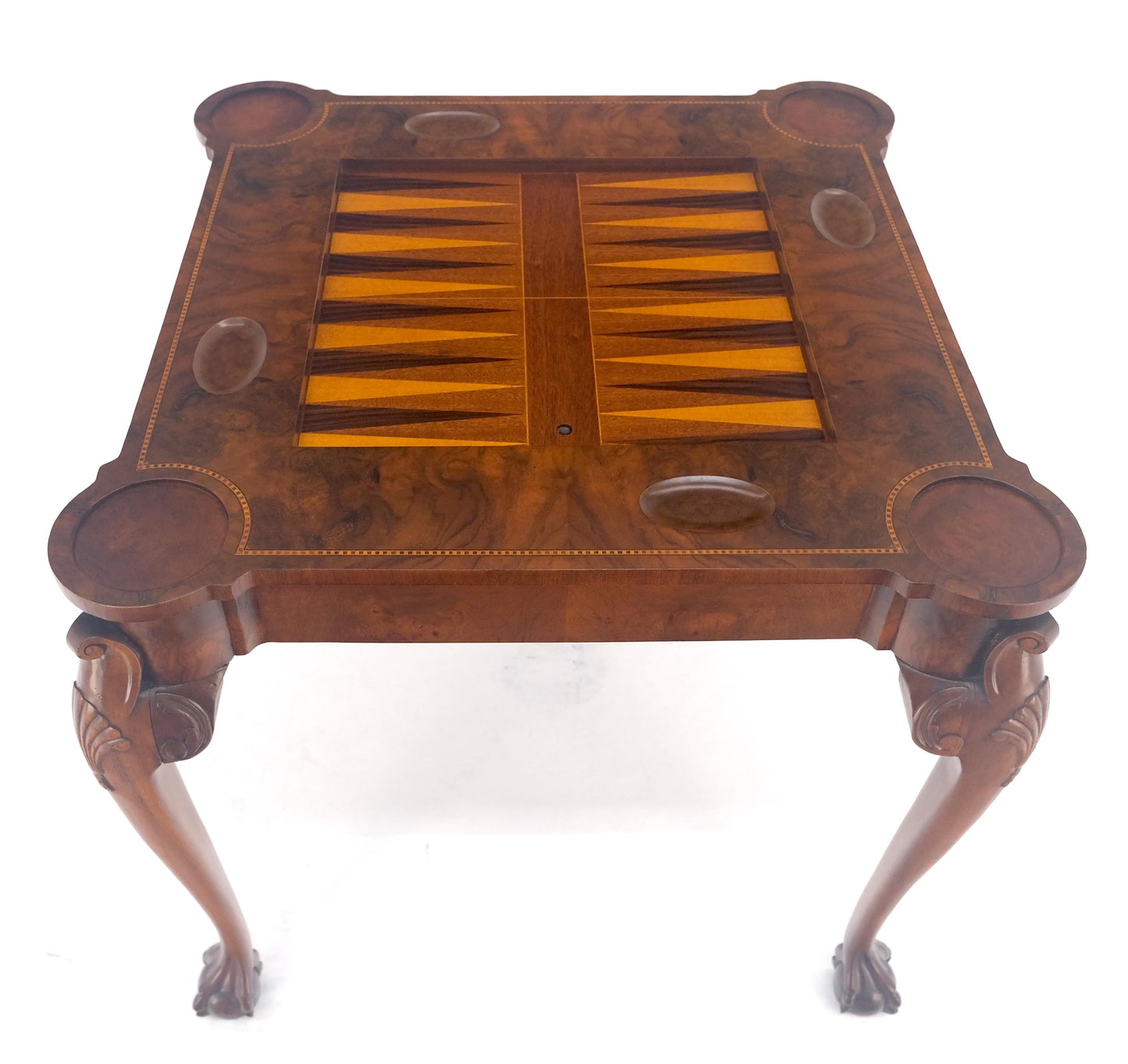 EstablishedLines Leather Top Chippendale Style Ball & Claw Feet Backgammon Chess Game Table MINT!