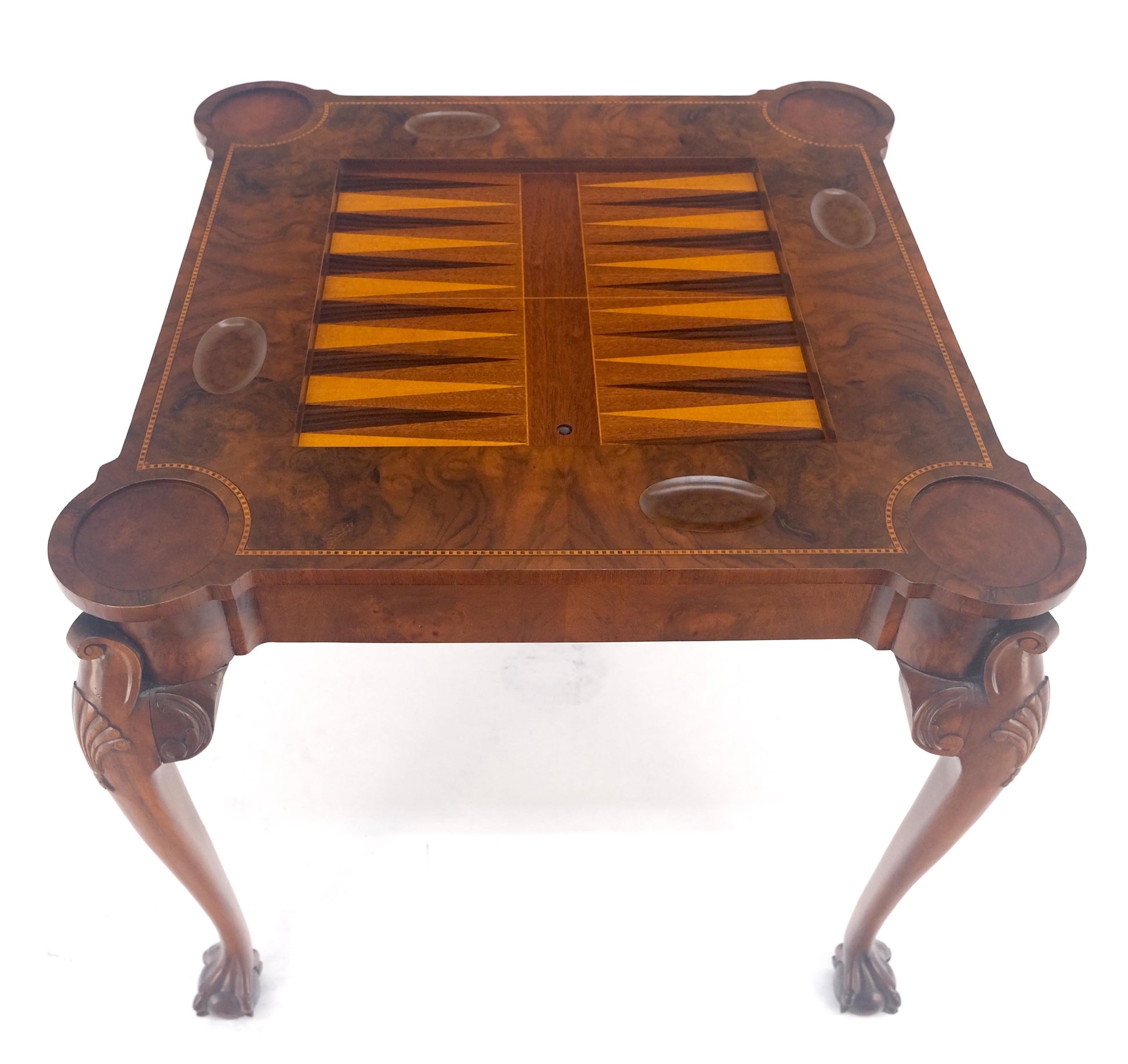 EstablishedLines Leather Top Chippendale Style Ball & Claw Feet Backgammon Chess Game Table MINT!