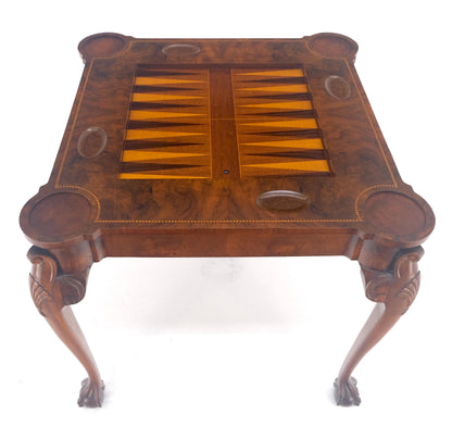 EstablishedLines Leather Top Chippendale Style Ball & Claw Feet Backgammon Chess Game Table MINT!