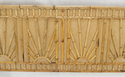 EstablishedLines Burnt Bamboo & Grasscloth Sun Burst Pattern Queen Size Headboard Bed MINT