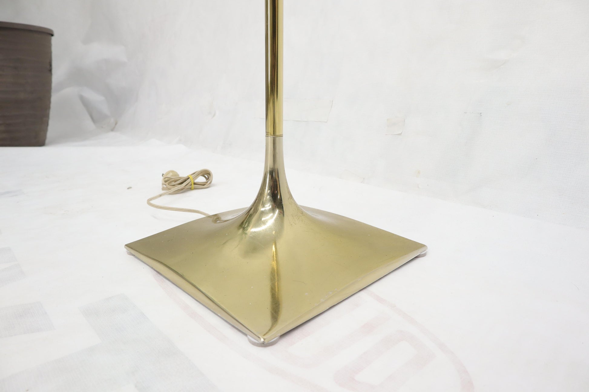 EstablishedLines Square Tulip Base Champagne or Wine Style White Frosted Glass Floor Lamp