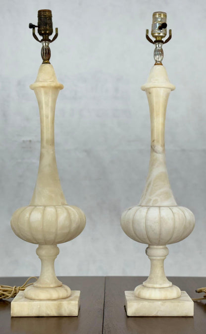 EstablishedLines Pair of Fine Elegant Alabaster Marble Onion Shape Bases Table Lamps Clean!