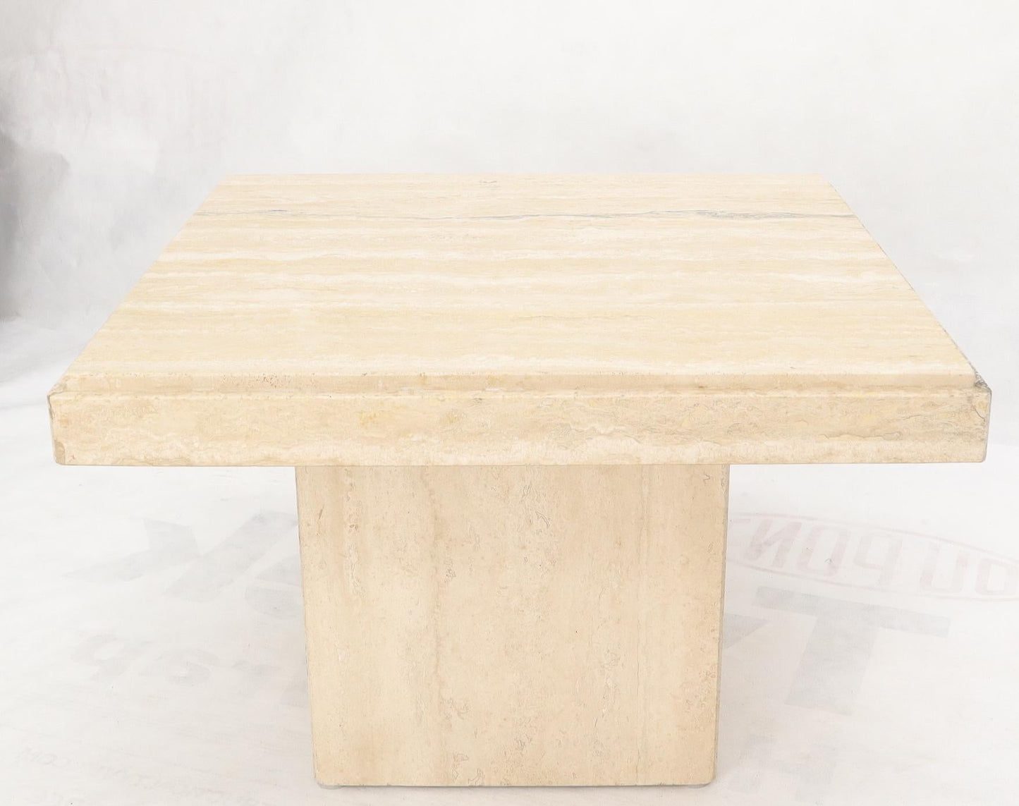 EstablishedLines Square Italian Mid-Century Modern Travertine Side Table