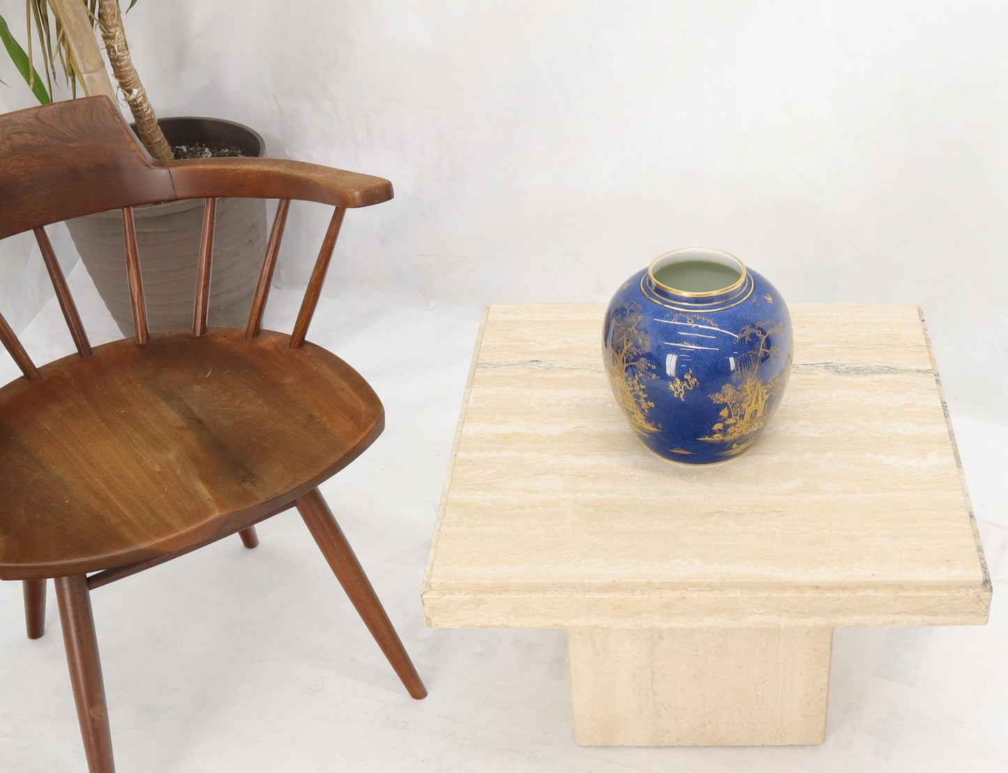 EstablishedLines Square Italian Mid-Century Modern Travertine Side Table