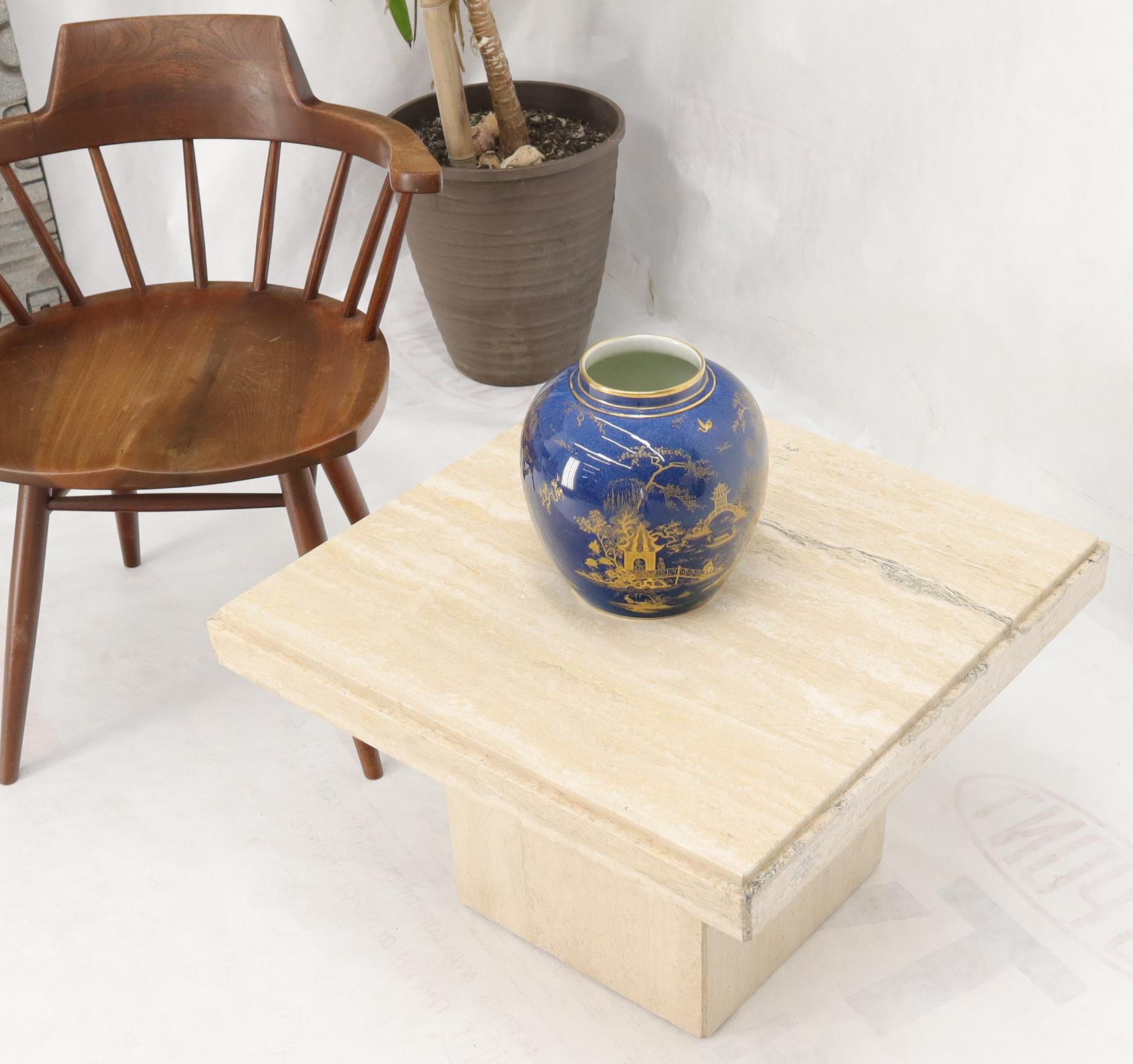 EstablishedLines Square Italian Mid-Century Modern Travertine Side Table