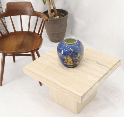 EstablishedLines Square Italian Mid-Century Modern Travertine Side Table