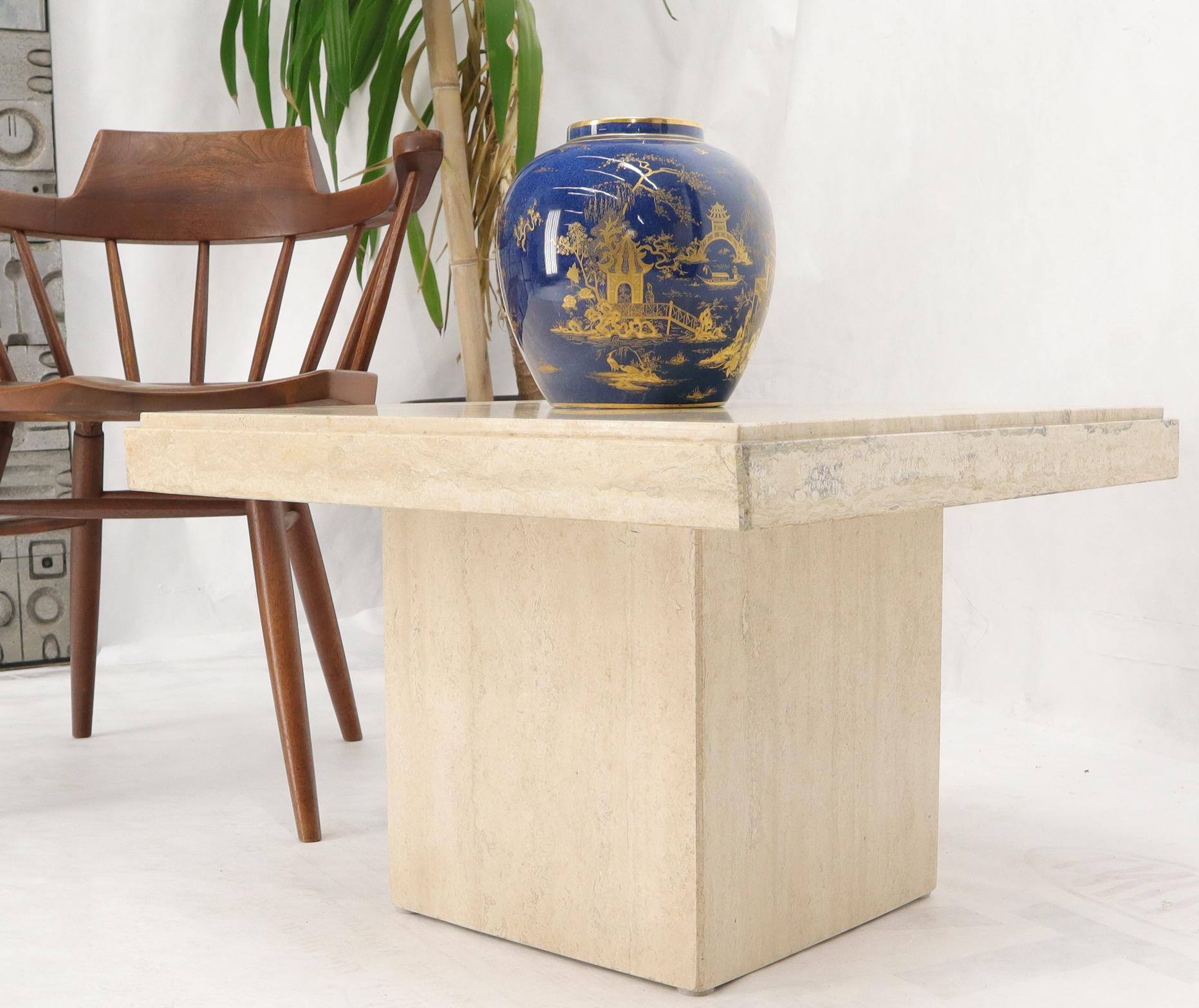 EstablishedLines Square Italian Mid-Century Modern Travertine Side Table