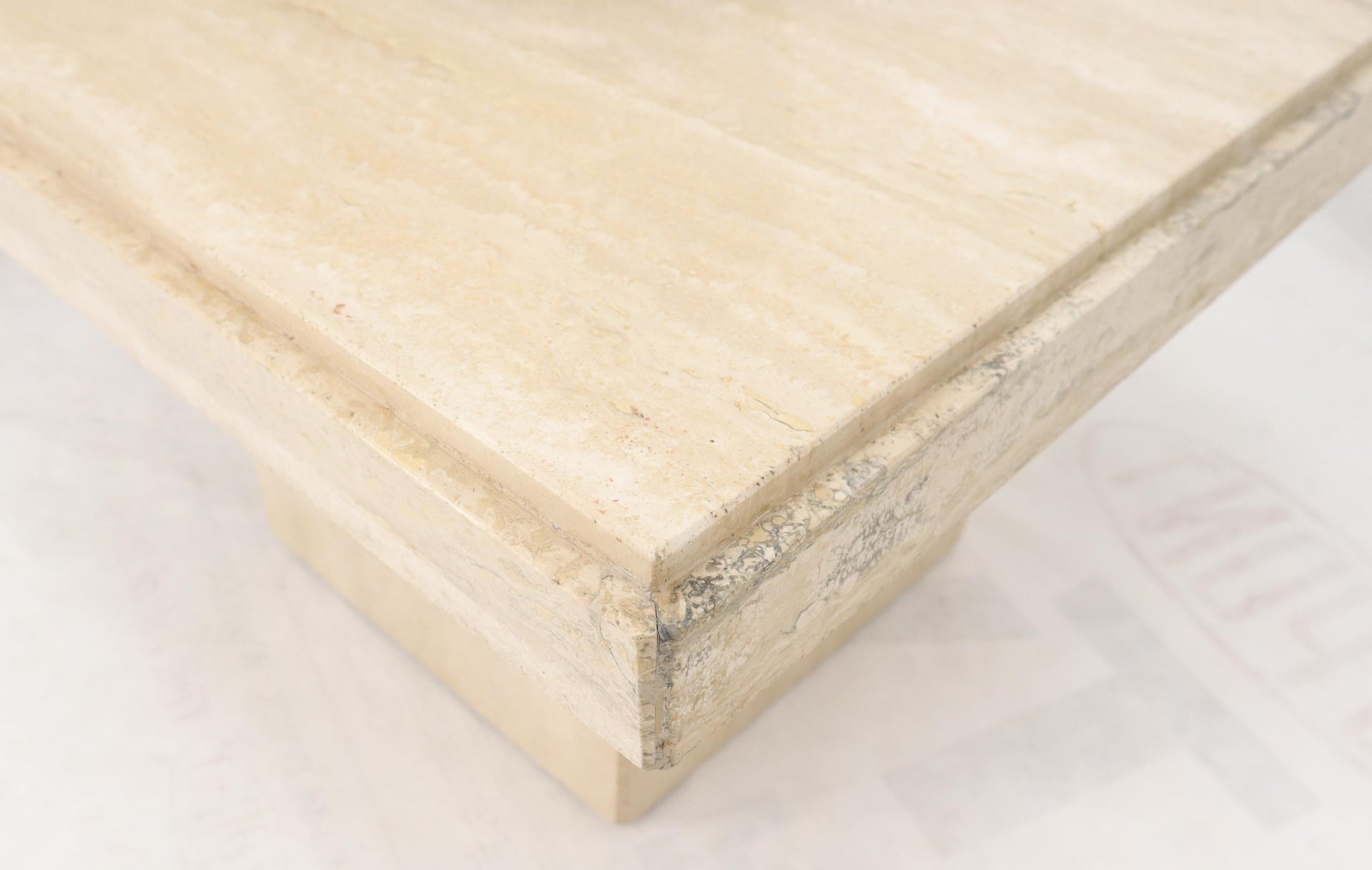 EstablishedLines Square Italian Mid-Century Modern Travertine Side Table