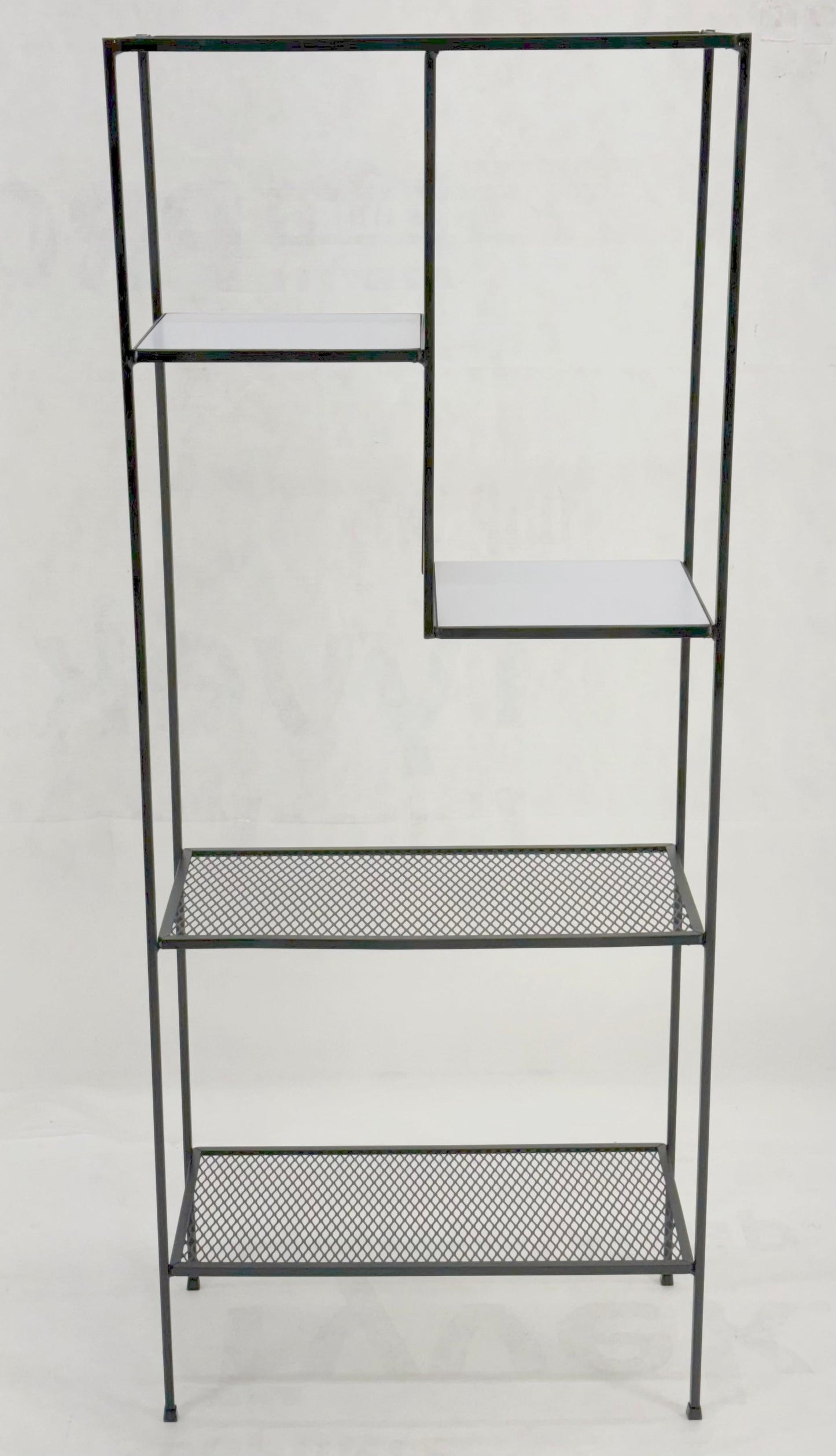 Frederick Weinberg Iron White Enamel & Wire Mesh Shelves Etagere Wall Unit MINT!