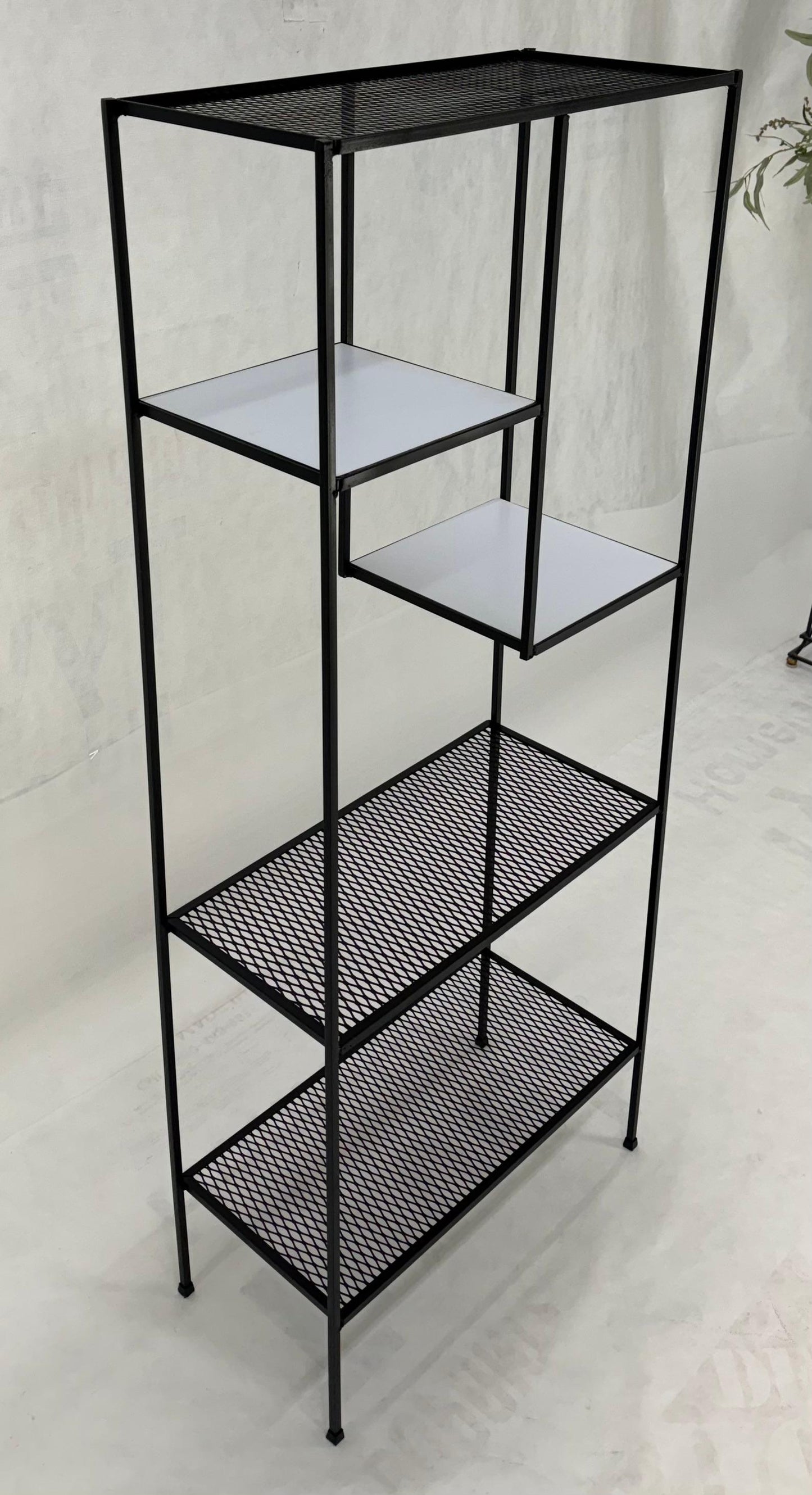 Frederick Weinberg Iron White Enamel & Wire Mesh Shelves Etagere Wall Unit MINT!