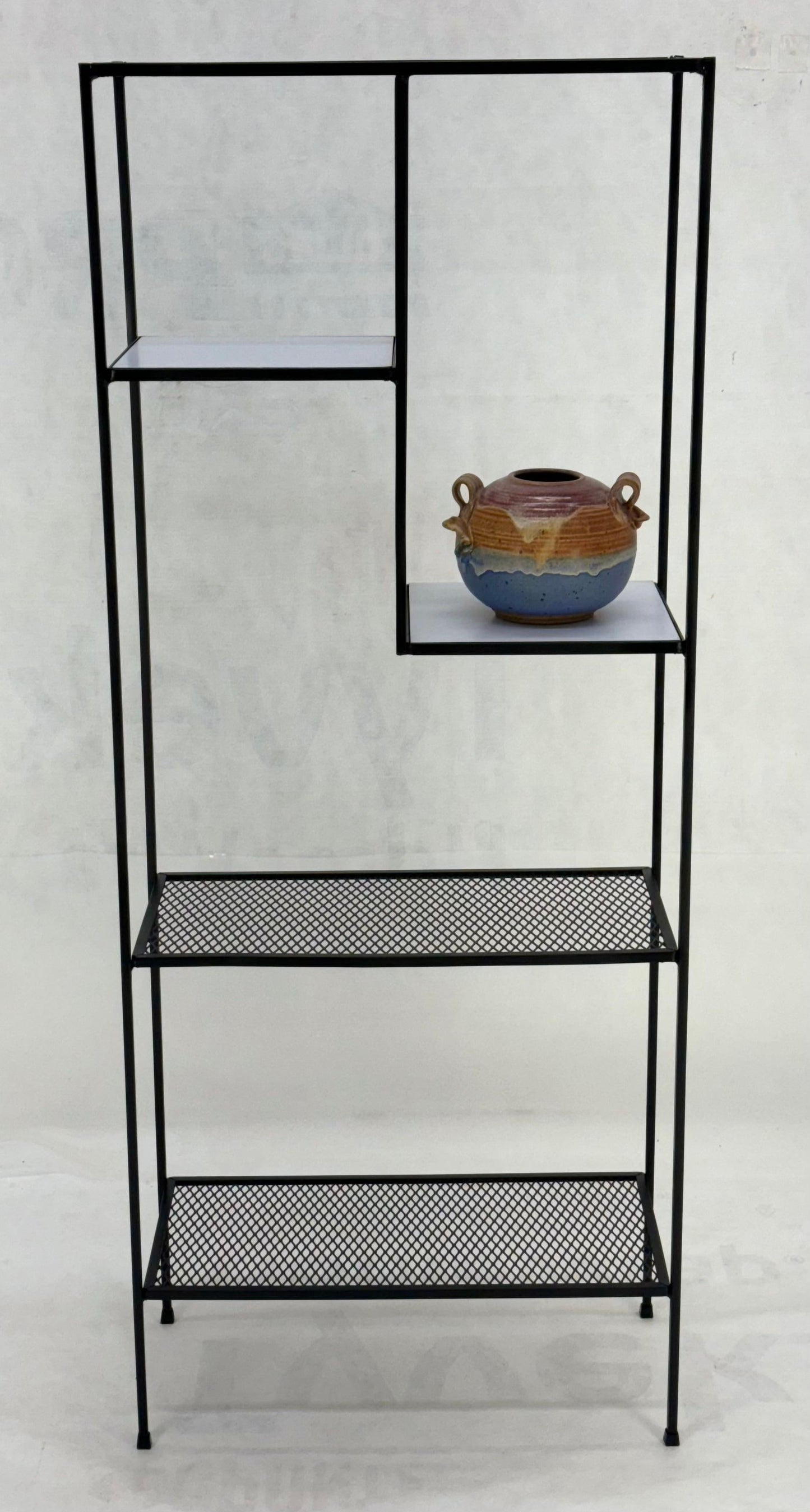 Frederick Weinberg Iron White Enamel & Wire Mesh Shelves Etagere Wall Unit MINT!