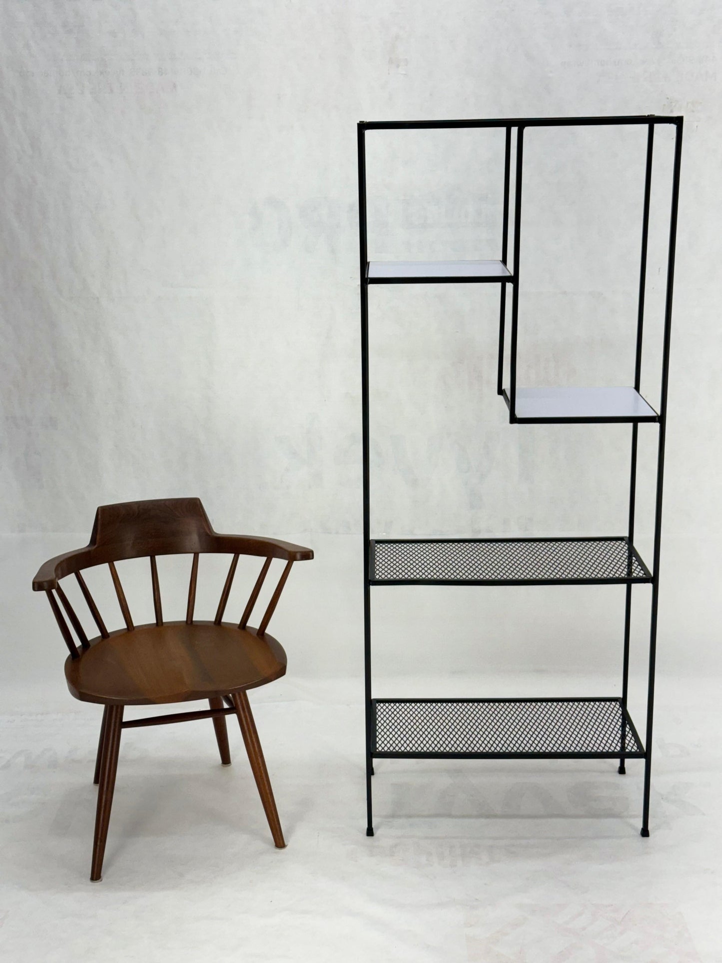 Frederick Weinberg Iron White Enamel & Wire Mesh Shelves Etagere Wall Unit MINT!