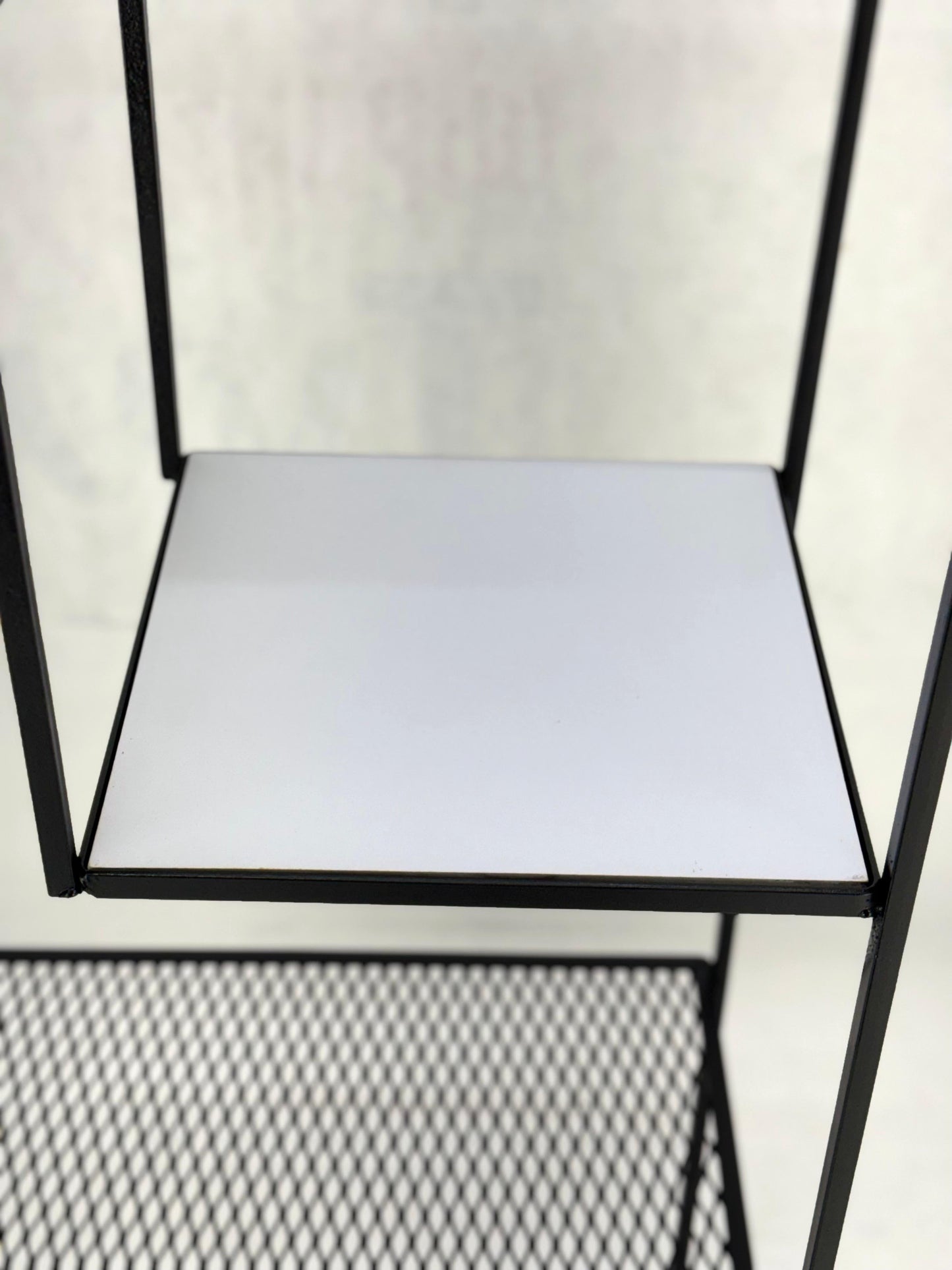 Frederick Weinberg Iron White Enamel & Wire Mesh Shelves Etagere Wall Unit MINT!