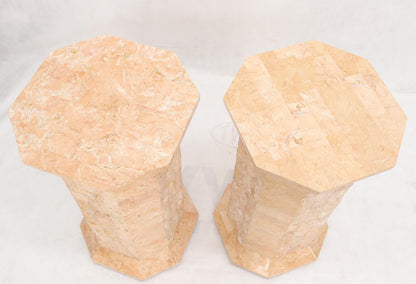 EstablishedLines Pair of Polished Stone Tile Tessellated Octagon Shape Pedestals Stand Red White