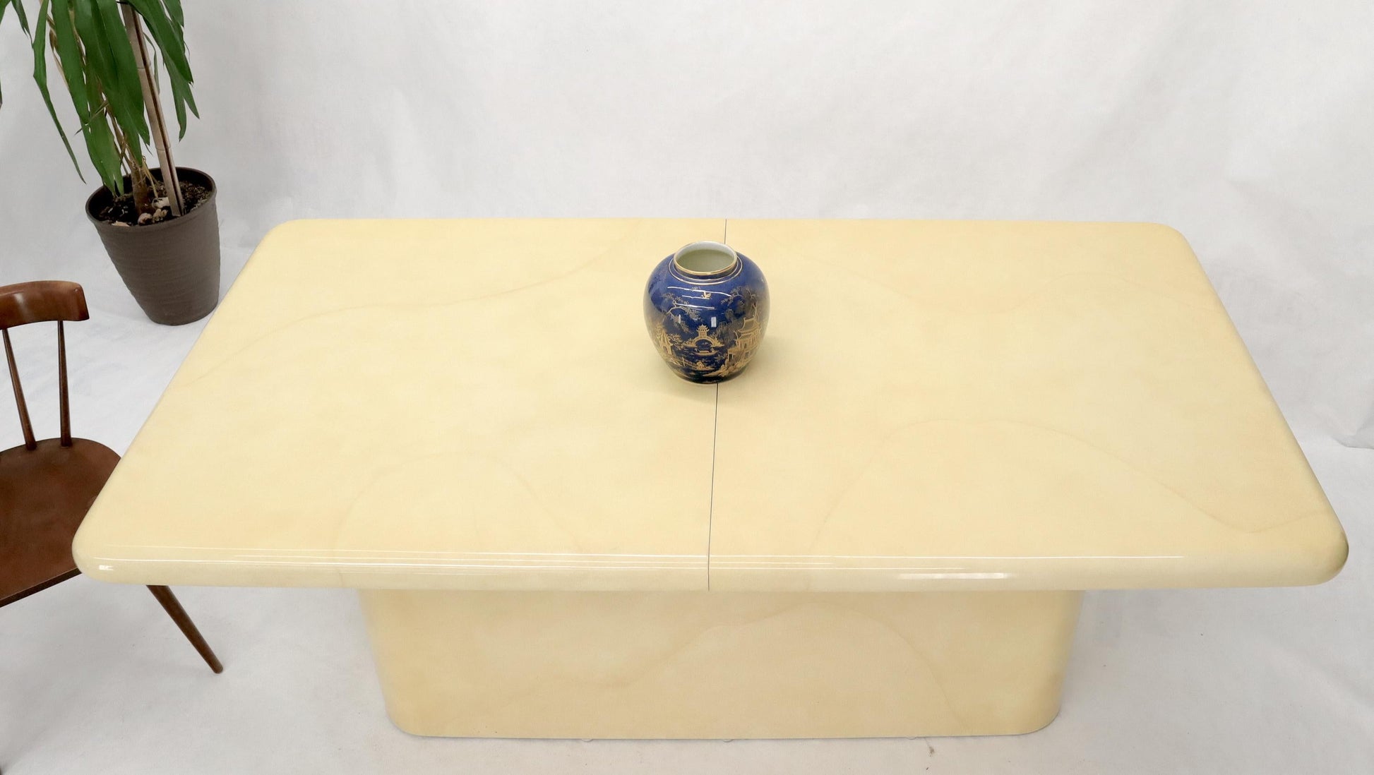 EstablishedLines Expandable Extra Long Faux Lacquered Goat Skin Dining Conference Table
