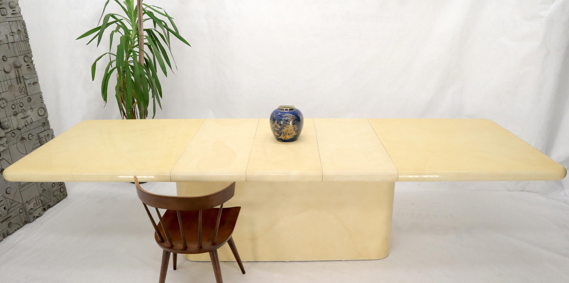EstablishedLines Expandable Extra Long Faux Lacquered Goat Skin Dining Conference Table