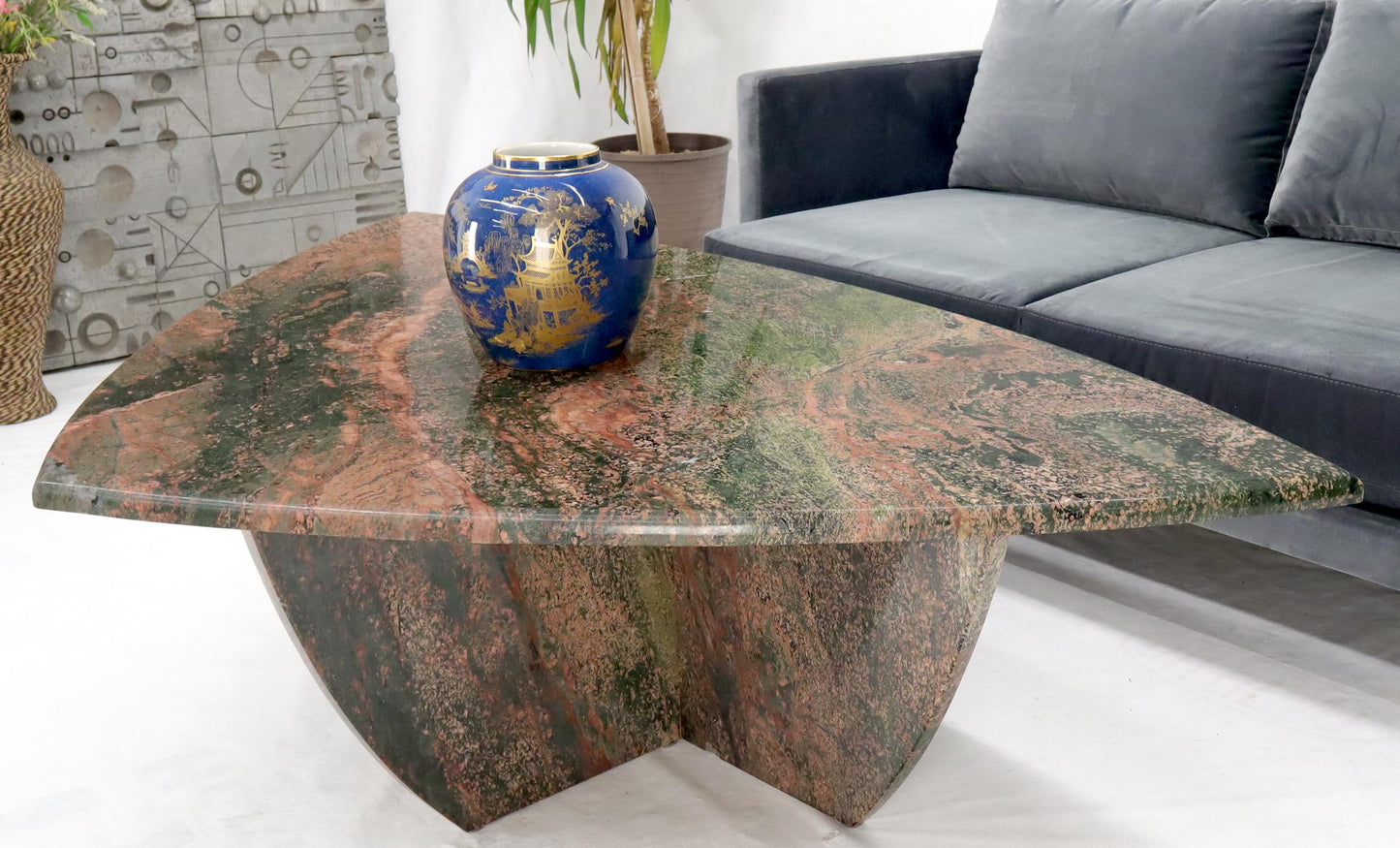 EstablishedLines Rounded Triangle Shape Large Solid Marble Coffee Table